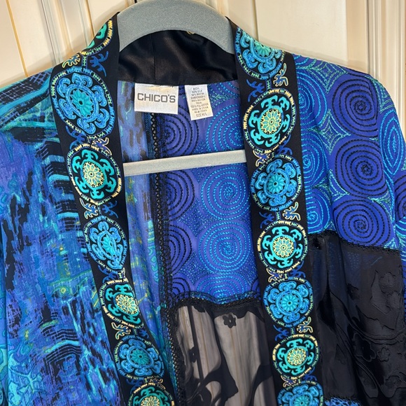 CHICO'S silk/rayon festive patch kabuki jacket/kimono blouse size M/L - Picture 2 of 8